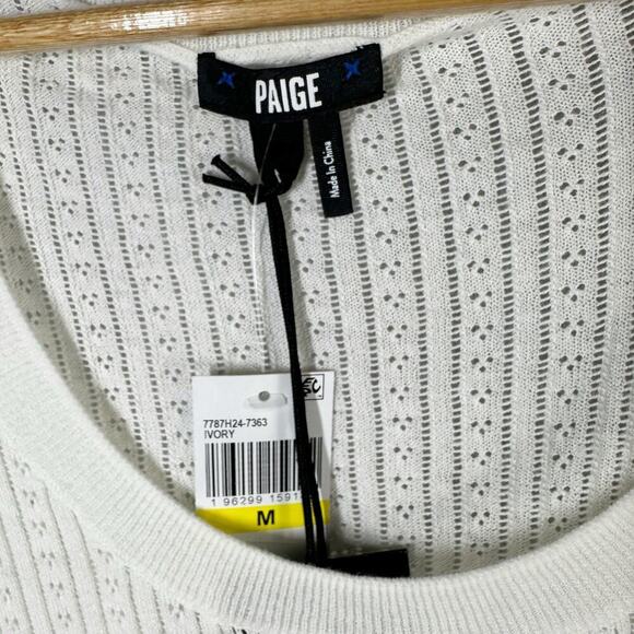 PAIGE Magnolia Ivory Sweater Size Medium Lightweight Sheer Silk Blend Stretch - Picture 3 of 11